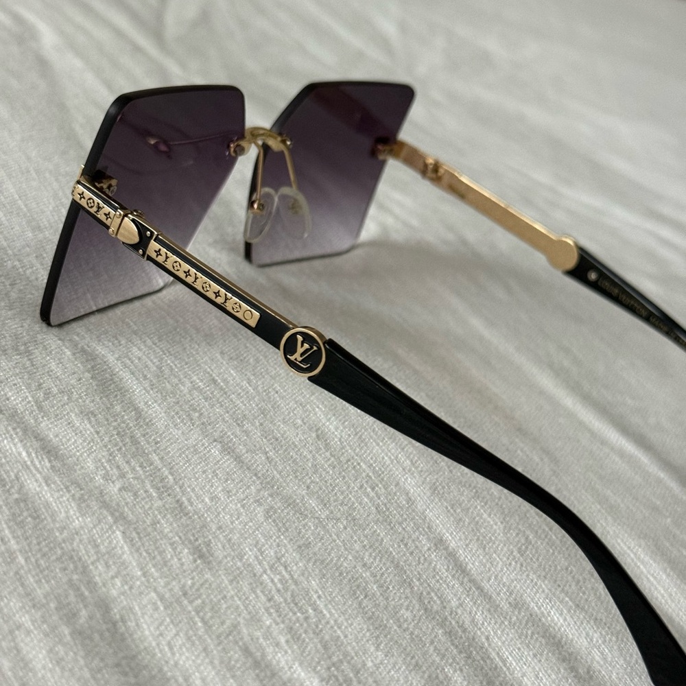 Louis Vuitton Black & Gold Rimless Square Sunglasses - Gradient Purple Lenses